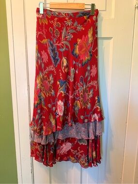 Indira Whimsical  Gypsie Bohemian  Floral High-Low Tiered Maxi cottagecore Skirt